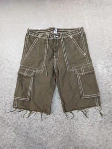 Vintage Y2K True Religion Black Cargo Baggy Contrast Stitch Shorts Size 36 Green - Picture 1 of 14