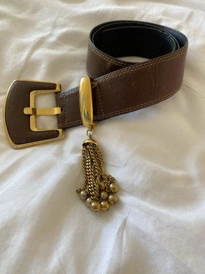 Cinturón Escada Vintage Cuero Marrón Dorado Mediano 40 Foto 1 de 4