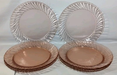 Набор из 8 обеденных тарелок PINK ARCOROC из розалинового стекла вихревые тарелки Cottage Core 9 дюймов - Изображение 1 из 4