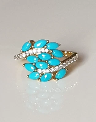 Ring Sleep-Türkis Zirkon 925 Sterling Silber gelbvergoldet Gr. 19 Zertifikat NEU - Bild 1 von 4