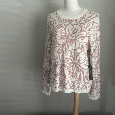 Nuevo con etiquetas Suéter Tahari Crew Rosa y Blanco Acogedor Rosa Floral Para Mujer’s L Foto 1 de 4