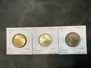 Italy 2002 Euro/Bi-Metallic Euros UNC 3 Coin Lot.  R10125 - Picture 1 of 2