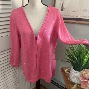 Vintage APRIL CORNELL Womens Sweater Pink Cotton Embroidered Feminine Cottage L - Picture 1 of 12