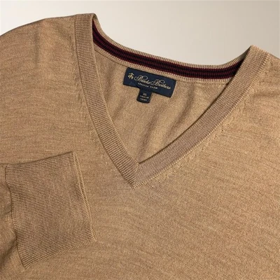 Suéter Brooks Brothers XL Tostado Lana Merino Cuello en V Hilo Italiano Preppy Clásico Foto 1 de 4