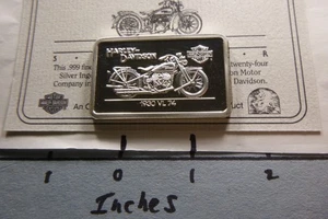 1.4 OZ 1930 VL 74 HARLEY DAVIDSON MOTORCYCLE RARE 999 SILVER BAR COA 4HY9 - Picture 1 of 3