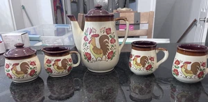 Juego de té café gallo vintage de Japón 5 piezas - olla, crema, azúcar, tazas - granja - Imagen 1 de 23