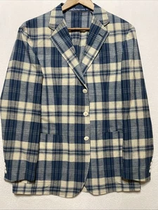 Polo Ralph Lauren Europe Mens Blazer Blue Plaid 40R Unstructured Lightweight - Picture 1 of 11