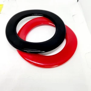 Vintage Lucite Bangle Bracelets Art Deco Red & Black Thick Wavy Set Of 2 Pair - Picture 1 of 6