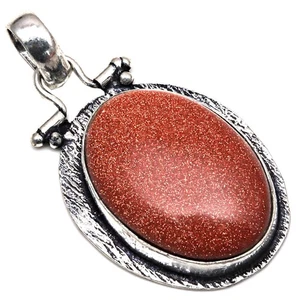 Pendant Red Sunsitara Gemstone Gift For Her Silver Jewelry 1.75" - Bild 1 von 7