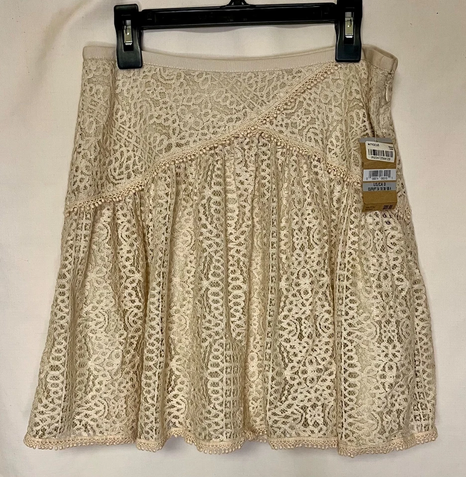 Minifalda de encaje RACHEL ROY para mujer talla 0 marfil línea A boho, nube Y2K nueva con etiquetas Foto 1 de 4