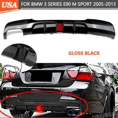 For 2005-2013 BMW E90 325i 328i M Sport Rear Diffuser Bumper Lip ABS Gloss Black Foto 1 de 4