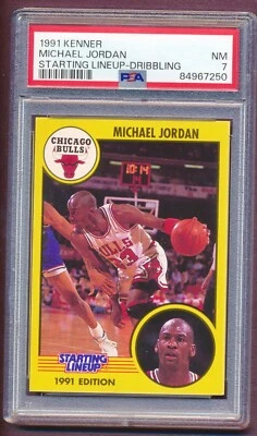 1991 KENNER NBA MICHAEL JORDAN STARTING LINEUP CARD DRIBBLING PSA 7 NM - Image 1 of 2
