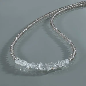 Handcrafted Natural Smoky Quartz & Herkimer Diamond Nuggets Beads Bracelet 8" - Picture 1 of 6