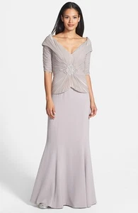 NUEVO SIN ETIQUETAS Vestido de Tul y Crepe Elástico Esmerilado Mocha Daymor Talla 10 - Imagen 1 de 3
