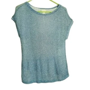 Chico's Metallic Knit Top Sleeveless Blouse Sparkle Lined Blue Crossover Back 1 - Picture 1 of 12