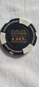 Harley-Davidson 110th Anniversary Black Poker Chip With Gold Lettering - Picture 1 of 2