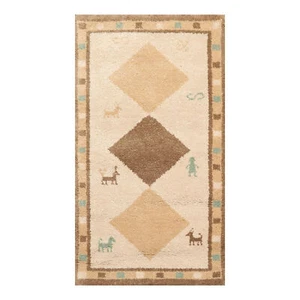 3' x 5' Hand Knotted 100% Wool Gabbeh Modern Plush Pile Area Rug Beige 3x5 - Picture 1 of 5