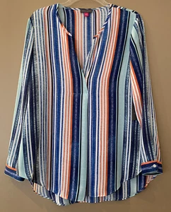 Vince Camuto Neu mit Etikett Tunika Bluse blau türkis rosa gestreift Gr. S Langarm V-Ausschnitt - Bild 1 von 11