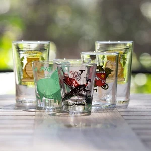 Set of 6 Vintage Shot Glasses Weinstube Nibelungen-stadt Calvert Pig Pheasant - Picture 1 of 12