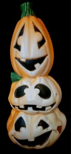 Vintage Halloween Allgemeiner Schaum beleuchteter Totemstapel 3 Jack-O-Laterne Kürbiskordel - Bild 1 von 17
