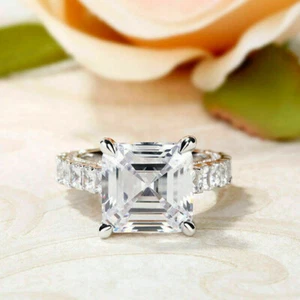 3,50 Karat Asscher Diamant Hochzeit Ring Trauring Verlobungsring Weißgold-Finish - Bild 1 von 9