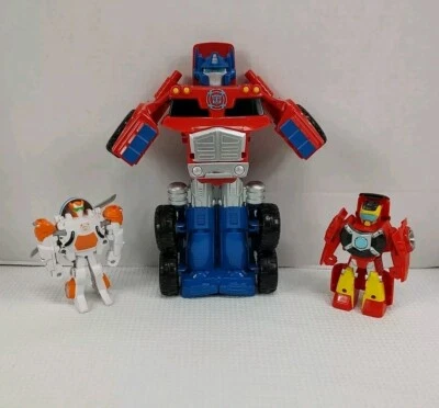 Playskool Heroes Lot of 3  Transformers Rescue Bot FIGURES Optimus Prime, Blades - Image 1 of 4