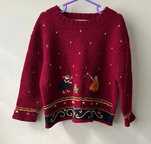 Vintage Jacadi Paris Fairytale Scene Burgundy Sweater Size 4 4T - Picture 1 of 4