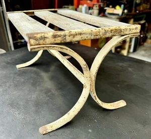 Rare ANTIQUE FRENCH Latte Slate FOOTREST  Wood And STEEL Footstool - Picture 1 of 9