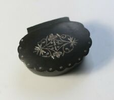 Vintage Engraved Scalloped Edge Steel Black Pill Patch Box
