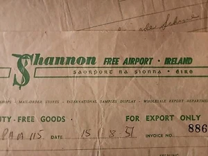 SHANNON AIRPORT IRELAND 1950s SIGNED RECEIPT LOT H. SCHINE WALDORF HOTEL 54%SALE - Picture 1 of 7