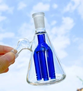 Blue Ash Catcher 14mm 45° Glass Water Bong Triangle Thick Pyrex Glass Bubbler - Picture 1 of 7