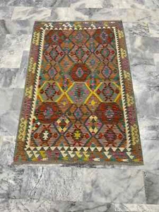 Alfombra Kilim Afgana Hecha a Mano Kilim Multicolor Lana Sala de Estar Azteca 133x198cm - Imagen 1 de 3