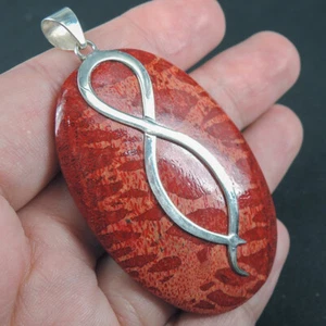 Joyería colgante de coral rojo natural ovalado grande joyería de plata esterlina 925, RCP-207 - Imagen 1 de 7