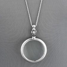 Antique Silver Chain 5 X Magnifying Glass Design Pendant Necklace