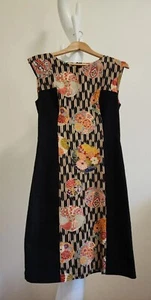 MAIOCCHI Contrast Panel Printed Pencil Dress, Size 10 Geometric Jacquard Orient - Picture 1 of 9