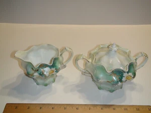 Stamped RS Prussian Antique Fine China Creamer & Sugar Bowl Lid - White Flowers - Picture 1 of 11