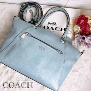 COACH 2-way shoulder bag handbag tote bag leather silver hardware business bag - Picture 1 of 12