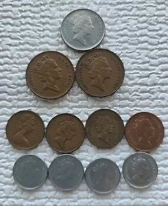 1974 - 1993 UK One & New Penny & 2 - 5 - 10 Pence 11 Coins Queen Elizabeth II - Picture 1 of 22
