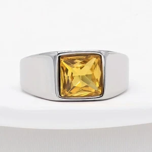 Stainless Steel Square Blue Stone Wedding Statement Party Ring for Men Women - Picture 1 of 28