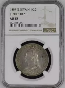 1887 Great Britain Victoria Half Crown NGC AU55 Jubilee Head.925 Silver @ KM#764 - Picture 1 of 5