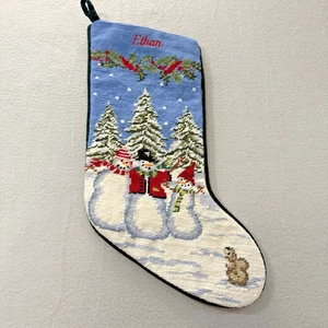 Lands End Nadelspitze Wolle Weihnachten Strumpf Name Ethan Schneemann Urlaub Schnee - Bild 1 von 10