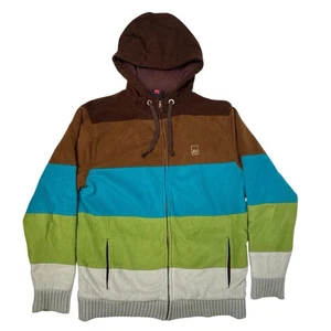 eS Felpa con Cappuccio Uomo Grande Marrone Arancione Giallo Righe Full Zip Foderata Sherpa Skate Y2k - Foto 1 di 17