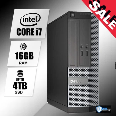 DELL Desktop Computer PC i7, Up to 16GB RAM 4TB SSD, Windows 11 Pro,WiFi, DVD-RW - Image 1 of 4