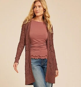 MAURICES Brown Plus Sz 3X Stretchy Lightweight Open Weave Tunic Sweater NEW NWT - Picture 1 of 5