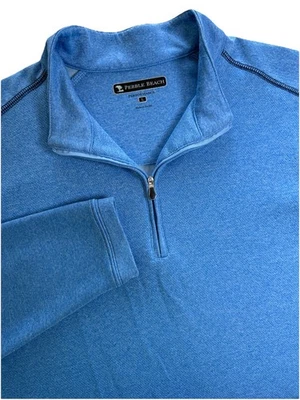 Pullover Pebble Beach Para Hombres Azul Performance Tech Golf 1/4 Cremallera Country Club Talla Lg Foto 1 de 4