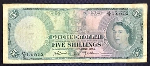 *RARE* 1957 FIJI - 5 SHILLINGS - P#51 - VF - MB2 - Picture 1 of 2