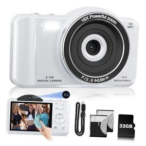 4K Upgrade Touchscreen Digital Camera, 75MP Dual Front & Rear Cameras White - Picture 1 of 7