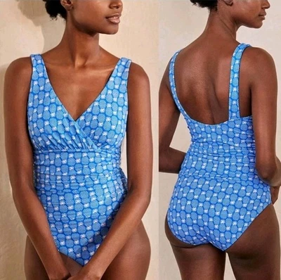 Traje de baño Boden estampado de piña azul cuello en V inalámbrico para mujer 8 alto M Foto 1 de 4