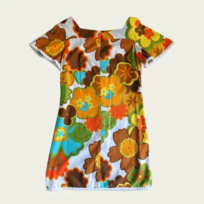 Mini Vestido Vintage Años 60 Mod Psicodélico Neón Hippie Flower Power Foto 1 de 4