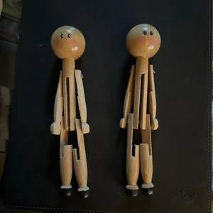 2 Vintage Rascals By Spankie Wood Clothespin Craft Dolls Painted Face - Picture 1 of 3